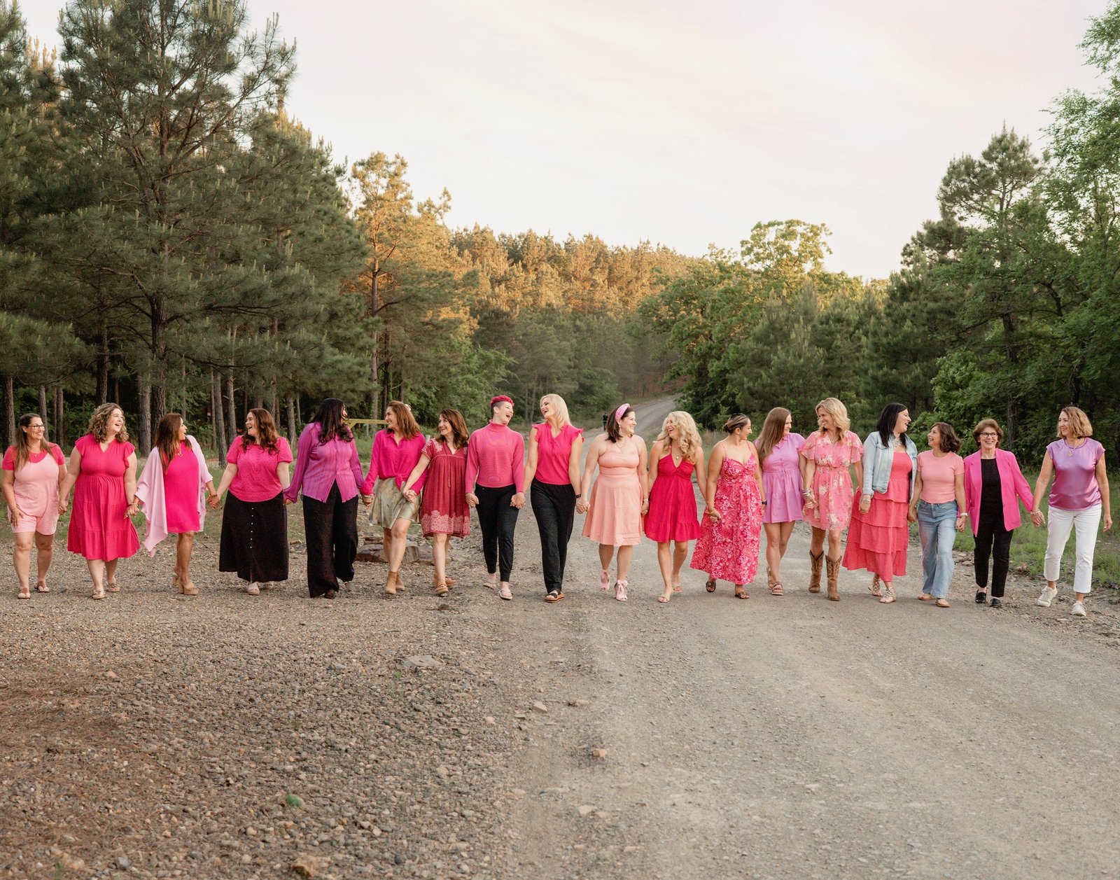 Vary-8 women walking together in pink